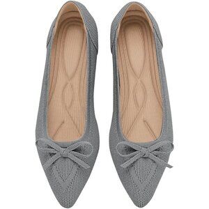 Women Slingback Pointed Toe Gray Flats Bow Comfortable Dressy Party Work Shoes